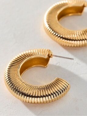 New! James Classic Gold Ribbed Medium Hoops Earrings